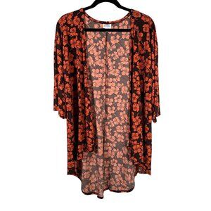LuLaRoe LINDSAY Brown Orange Cardigan Shrug Floral Kimono 3/4 Sleeves Medium M